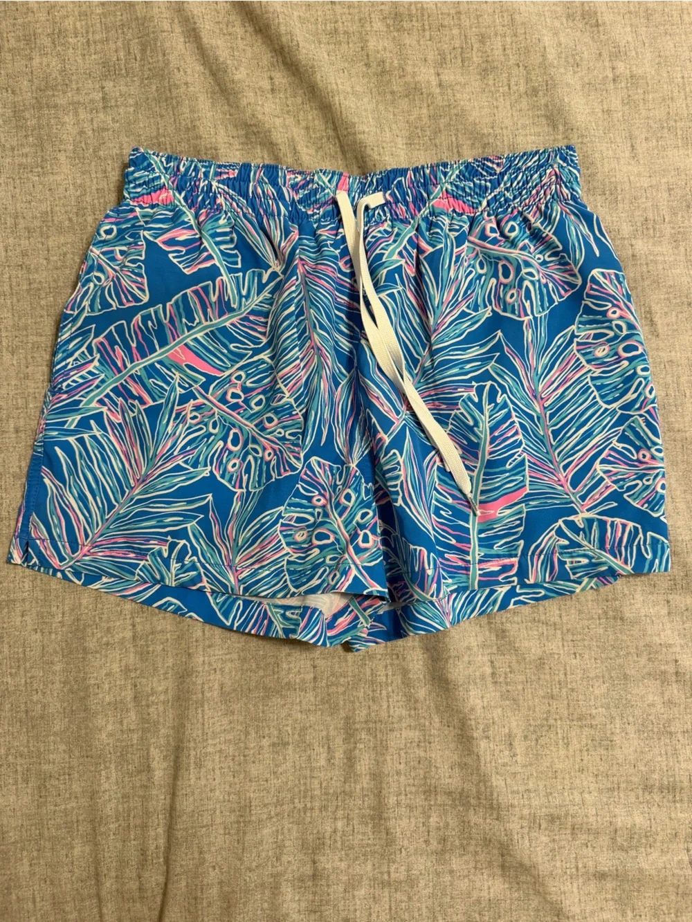 Chubbies Blue Tropical Swim Shorts with Pink & White Accents